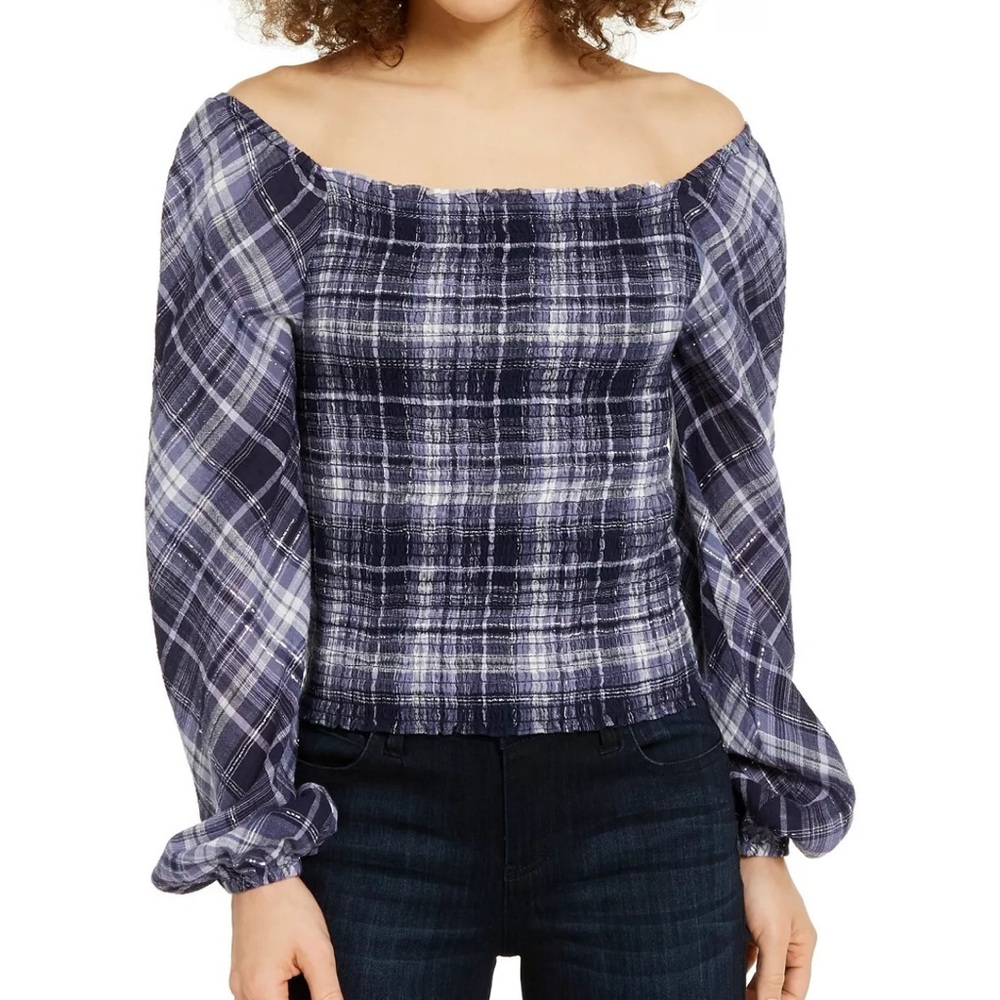 NWT INC Sussex Blue plaid top